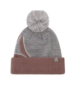 Reebok Women’s Gray Logo Intarsia Pom Pom Beanie Fleece Lined NWT thumbnail 1