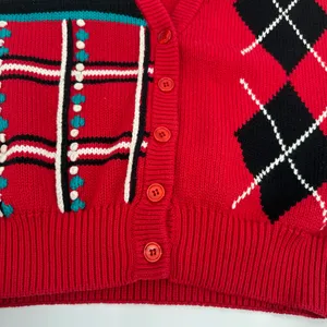 Vintage Koret Sweater Vest Women M Red Cotton Knit Argyle Tree House Cottagecore thumbnail 6