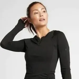 ATHLETA L Black Long Sleeve 1/4 Zip Up Shirt Tee T-shirt Activewear Top Wicking thumbnail 1