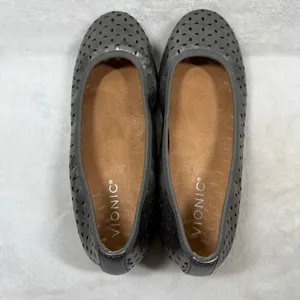 Vionic Caroll Ballet Flat Gunmetal Metallic Perforated Leather Orthotic Shoes 7 thumbnail 6