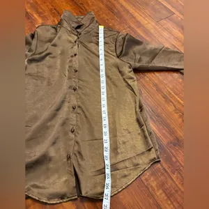 Princess Polly Brown Statin Brown Long Sleeve Button Up Business Blouse Size 4 thumbnail 15