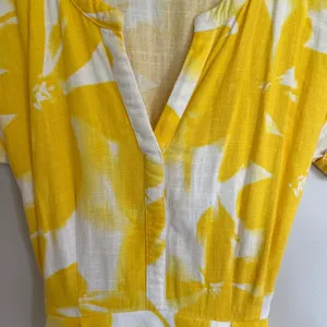 Simply Vera Vera Wang Yellow Floral Linen Blend‎ Tie Back Dress Womens XS thumbnail 4