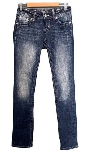 Miss Me Jeans FDL Easy Straight Dark Wash Rhinestone Bling Pockets Size 26 | 2 thumbnail 1