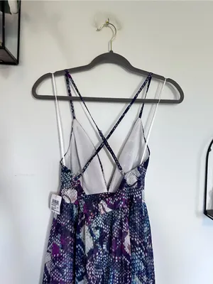 NWT Windsor Purple Snakeskin Print Crisscross Back Slit Leg Maxi Dress Small thumbnail 4