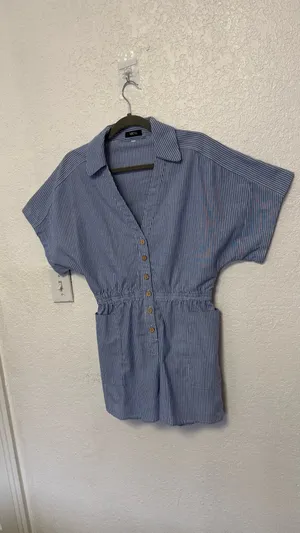 MICAS Blue & White Striped Short Romper - Size M - Boho Beach Style thumbnail 2