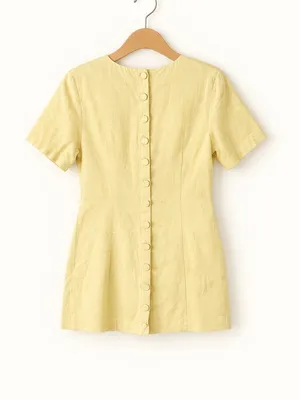 A&F Butter Yellow Linen Cotton Blend Button Back Detail Mini A-Line Sheath Dress thumbnail 5