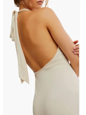 NWT Free People Alix Halter Midi Dress Large, BLEACHED SAND thumbnail 5