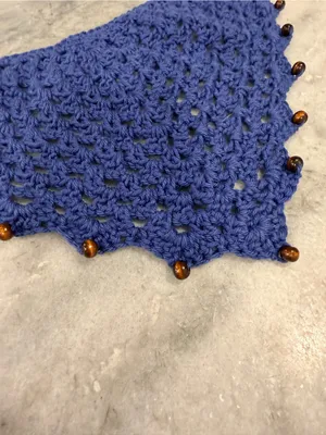 Handmade Crochet Wood Beaded Kerchief Head Scarf Cotton Boho Bandana Cottagecore thumbnail 3