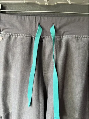 FIGS Zamora Gray Medical Scrub Jogger Pants with Teal Drawstring, Size M thumbnail 3
