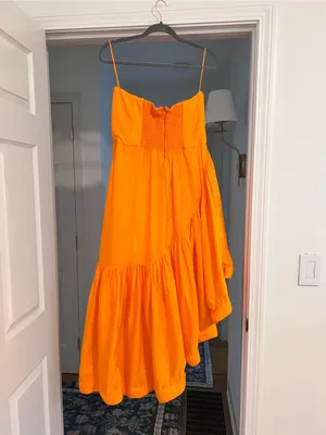 Anthropologie Let Me Be Strapless Asymmetrical Orange Dress thumbnail 10