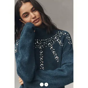 By Anthropologie Long-Sleeve Embellished Sweater Mini Dress thumbnail 2