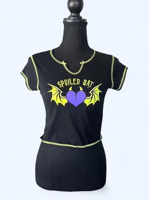 Spoiled Bat Graphic Baby Tee Black Cropped Size Small 🖤 thumbnail 1