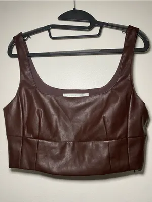 Altar'd State Brown Faux Leather Cropped Tank thumbnail 1