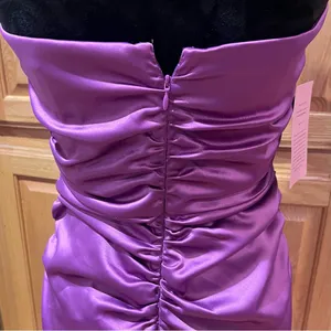 BHLDN Selena Strapless Stretch Satin Slip Ruched Midi‎ Dress Purple Size Medium thumbnail 10