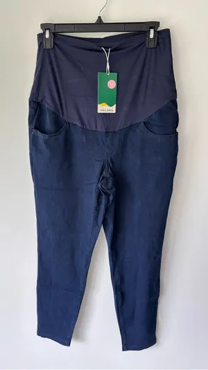 Halara Maternity Blue Stretchy Jean Jeggings Over Belly Panel thumbnail 1