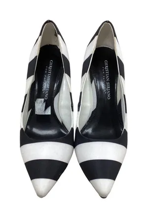 Christian Siriano Black and White Striped Stiletto Pumps, Size 7 SKU 680 thumbnail 1