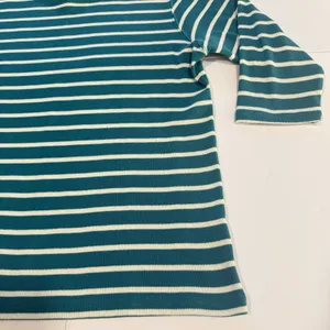 LL Bean Teal Striped Boat Neck 3/4 Sleeves Rib Knit Shirt Size XL thumbnail 4