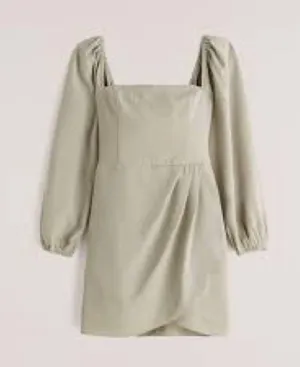Abercrombie & Fitch Long-Sleeve Draped Skirt Mini Dress Sage Green NWT thumbnail 5