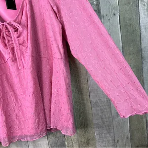 Torrid Size 4(4X)(26) Pink Long Sleeve Top Embroidered Stretch Mesh Tie Front thumbnail 6