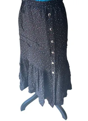 Coach Tiered Snap Aline Midi Skirt Sz.0 Stretch Waist - Dots Black Multicolor thumbnail 4