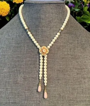 Vintage 1928 glass bead flower Y necklace thumbnail 1
