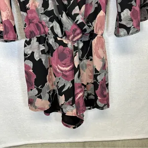 Lulus What’s Bloomin Bell Sleeve Black, Pink & Gray Floral‎ Romper Size S thumbnail 5