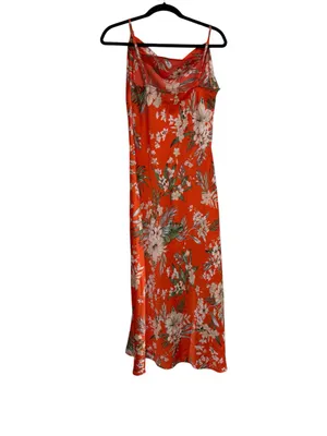 Paper Heart Orange Floral Satin Slip Dress Small thumbnail 2