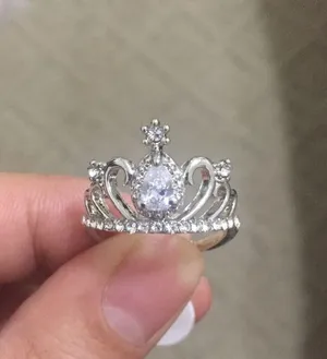White Crystal Silver Crown Ring thumbnail 3