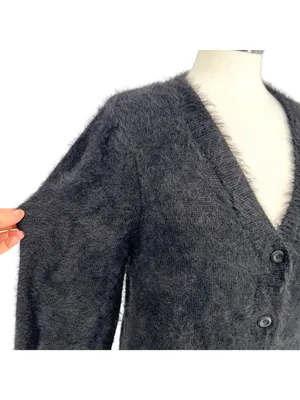 French Connection Fuzzy Cozy Cardigan Sweater Black Size Medium thumbnail 3