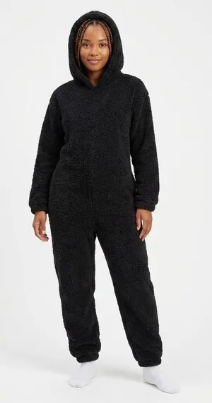 SKIMS Cozy Hooded One piece Onyx Black teddy lounge Jumpsuit Size Medium thumbnail 1