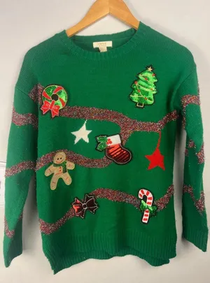 Women's Forever 21 Christmas Sweater Green/Red Size S. Ugly Christmas thumbnail 1
