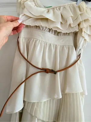 Papaya Cream Asymmetrical Ruffle Skirt with Belted Waist thumbnail 2