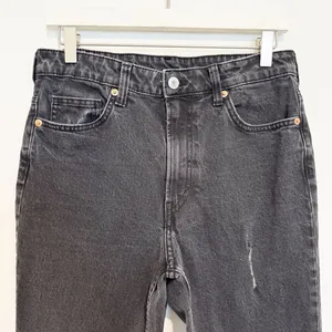 HM Jeans Size 8 Black Faded Distressed High Rise Straight‎ Split Hem Mall Goth thumbnail 2