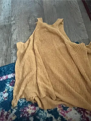Lulus Sunny Style White Loose Knit Mock Neck Side Tie Tank Top Camel Size S thumbnail 10