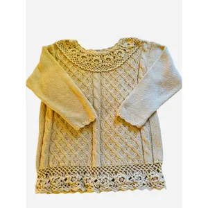 Vintage B.Moss Sweater Womens Size S Yellow Ramie Cotton Crochet Hem & Collar thumbnail 2