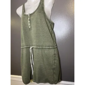 Aerie Romper Womens Medium Green Henley Sleeveless Drawstring Pockets Casual thumbnail 4