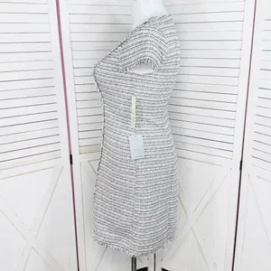 Eliza J Spring Tweed Fringe Hem Fit‎ Flare Dress White Pink Black Size 12 thumbnail 3
