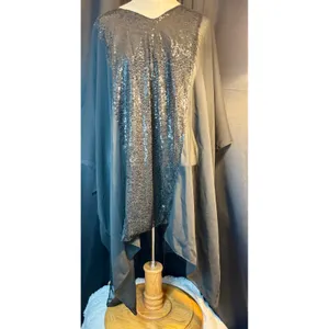 Black Sequin Kaftan Top Sheer Batwing Sleeve Oversized Party Blouse goth thumbnail 4