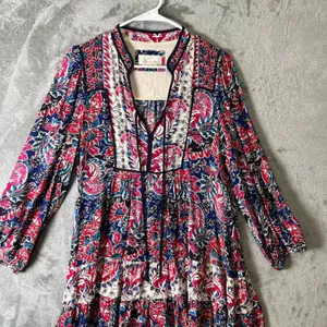 Anthropologie Spliced Tunic Dress Red & Blue Paisley Long Sleeve‎ Medium Petite thumbnail 3