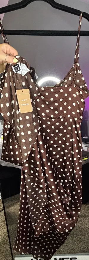 Brown and cream polka dot dress thumbnail 5