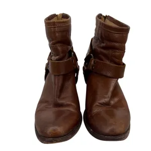 Frye Tabitha Phillip Harness Brown Leather Ankle Boots Back Zip 7 B Western Boho thumbnail 2