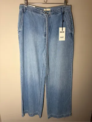 Oat New York High Rise Wide Leg Light Blue Denim Drawstring Jeans thumbnail 2