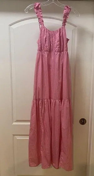 Abercrombie & Fitch Dress Womens Medium Maxi Ruffle Strap Tiered Pockets Bow thumbnail 2