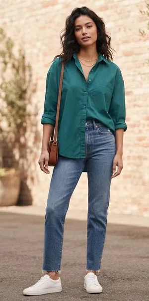 Abercrombie & Fitch Button Up Women XS Green Poplin Shirt Casual Long Sleeve New thumbnail 1
