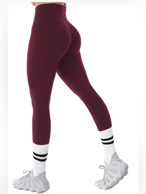 High-Waist Sculpting Leggings in Burgundy thumbnail 2