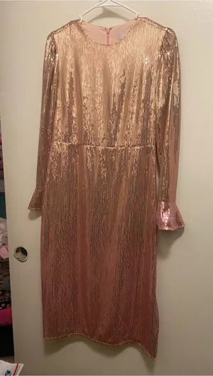 Rachel Parcell Womens Midi Dress S Small Rose Gold Pink Sequins Allover Formal thumbnail 1