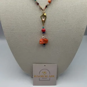 Artisan Handmade Beaded Necklace with Quartz and Pearl Accents thumbnail 2
