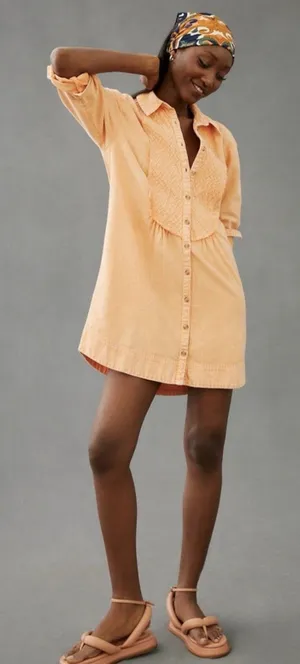 Anthropologie Pilcro Orange Long Sleeve Button Down Shirt Dress Cutout Back Womens Size Med thumbnail 1