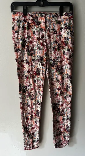 Zara Basic Womens Floral Ankle Trousers Slim Fit Multi Color XS Cotton Blend thumbnail 1