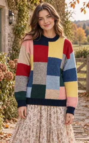 Vintage EVERETT HOLZAPFEL Nashville 100% Wool Colorblock Sweater Knitwear Large thumbnail 1